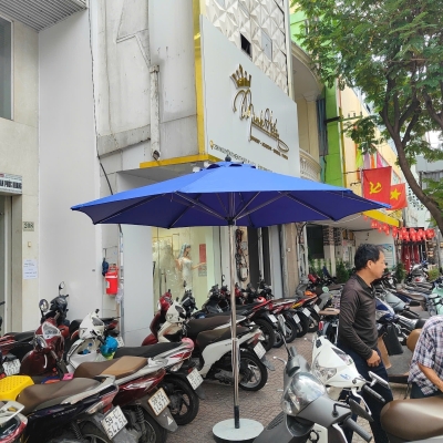 Dù tròn đúng tâm 1 tầng - Khung inox - Đường kính 3m - Màu xanh dương đậm